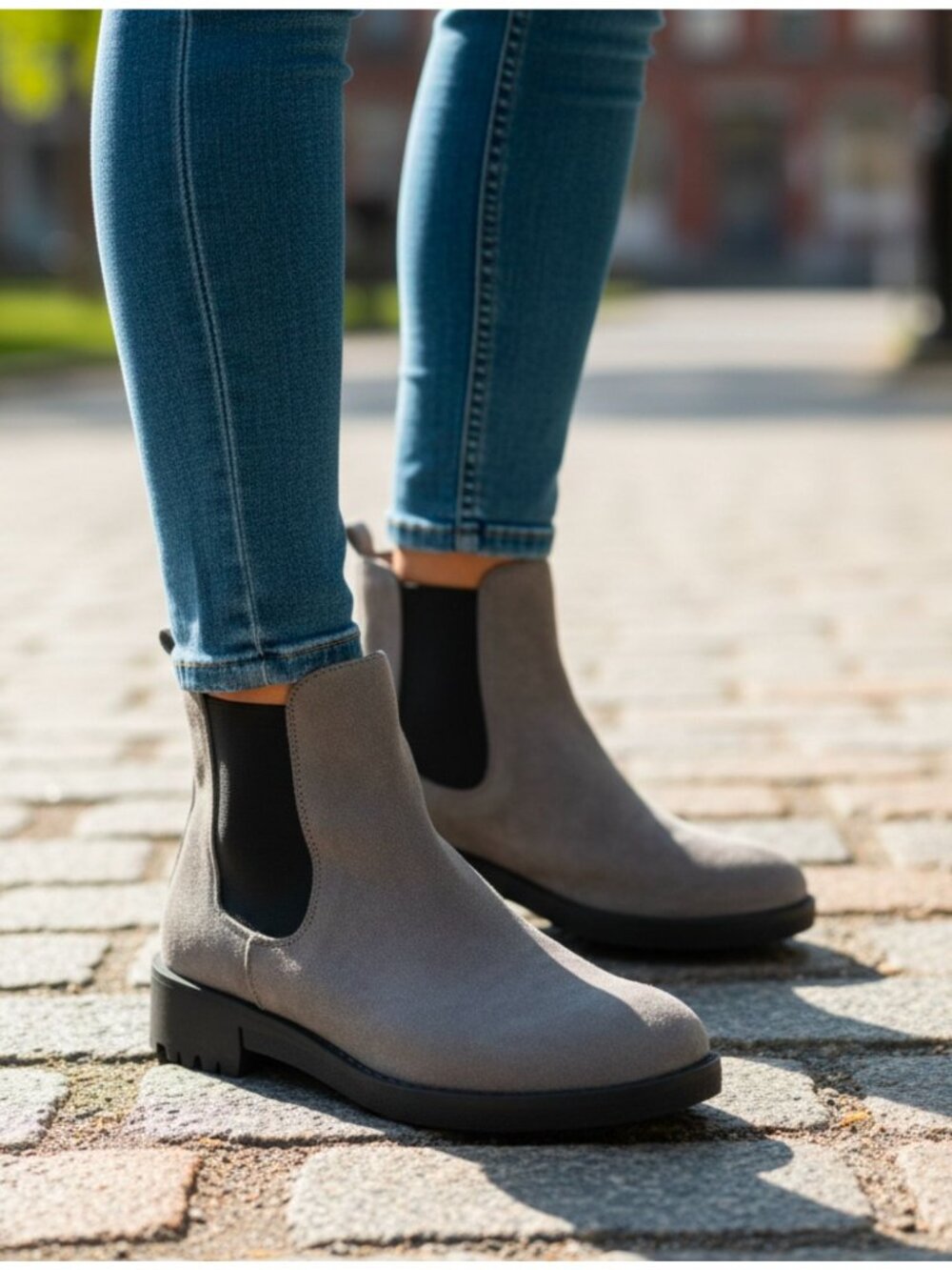 Gray Suede Chelsea Boots With Elastic Side Panels & Lug Sole Womens Size 6 - Picture 2 of 13